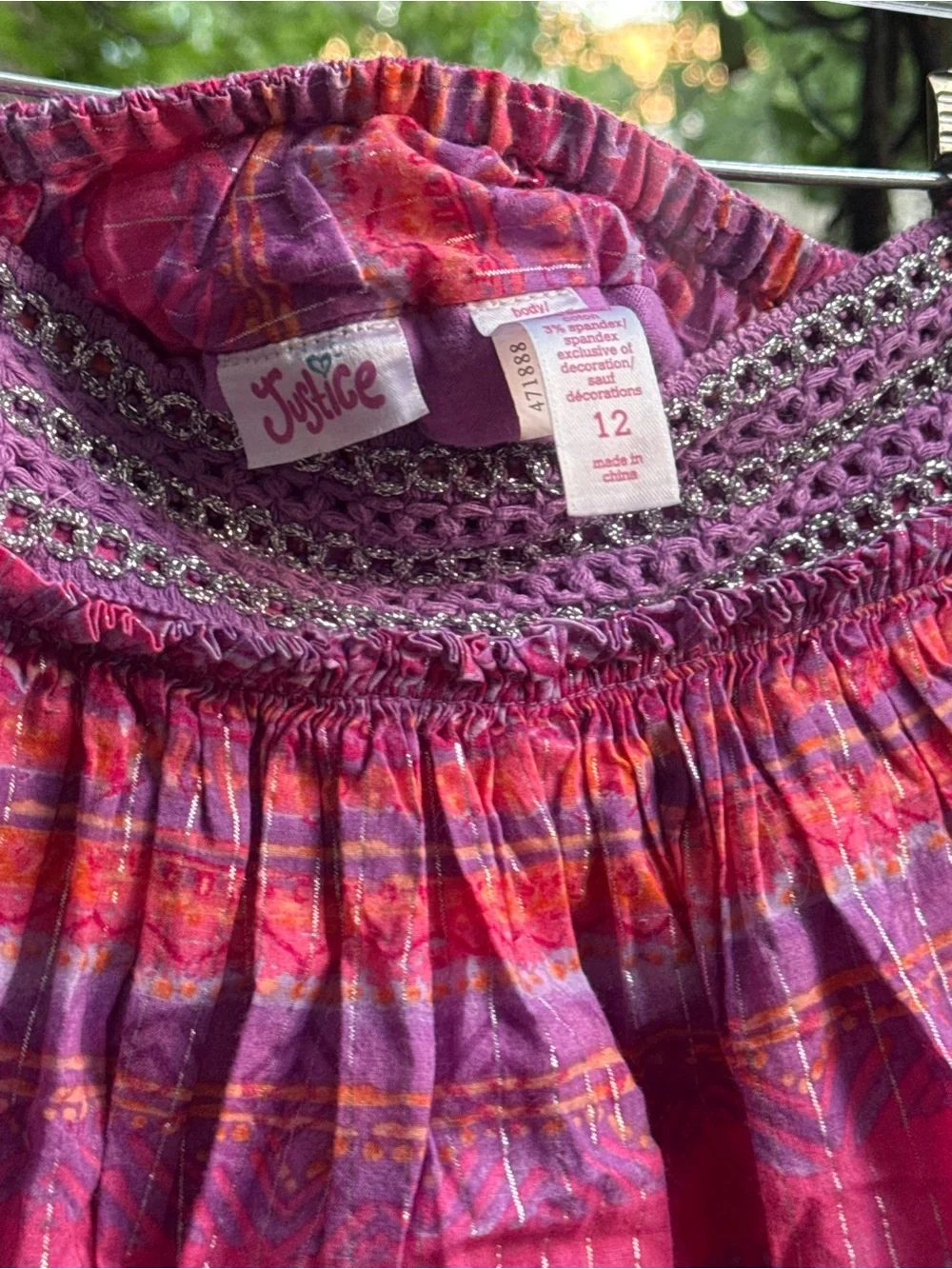 Justice Pink and Purple Sparkle Smocked Tiered Skirt